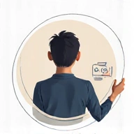 Ikona przedstawiająca osobę prowadzącą wideorozmowę, symbolizująca konsultacje online.